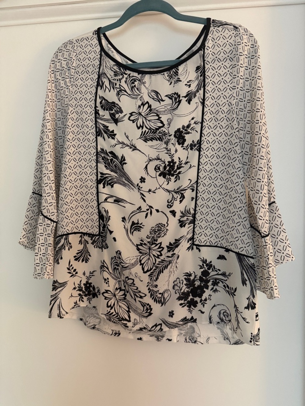 LOFT Black and White Mixed-Print Layered Tunic